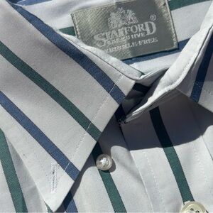 Vintage Stafford Executive Striped Dress Shirt 16.5-34 Navy Green Crisp